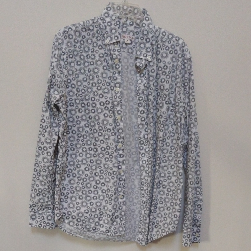 Merona White and Black Floral Button Down Shirt